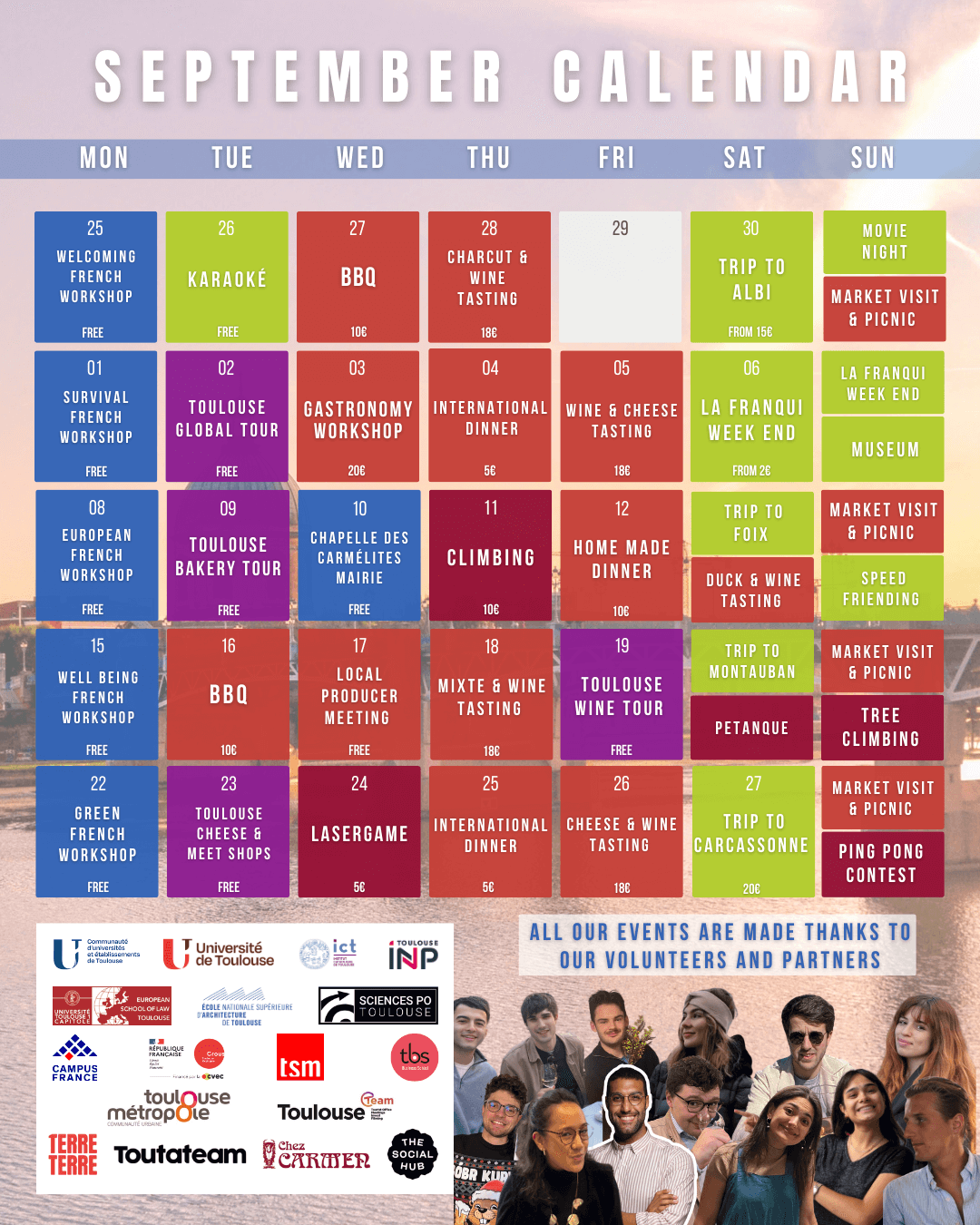 Calendrier des événements AEGEE Toulouse - Septembre